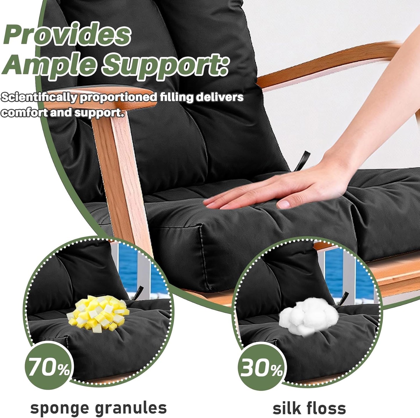 Rocking Chair Cushion with Ties Non-Slip Outdoor Rocking Chair Cushion Set Waterproof Fade-Resistant Porch Garden Patio Glider Rocker Cushions