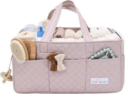 Lily Miles Baby Diaper Caddy Organizer, Quilted Nursery Storage Basket for Newborn Essentials and Diaper Changing Station, Gift for Baby Shower and Registry Must-Have (Willow Green)