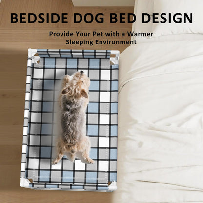 Bedside Window Pet Cat Bed - Dog Bed with Guardrail Extension Attached to Human Bed Height Elevated Dogs Cats Window Perch Bedside Dog Cot Sleeper Hammock Furniture Pet Beds (34'' x 20'' x 24'')
