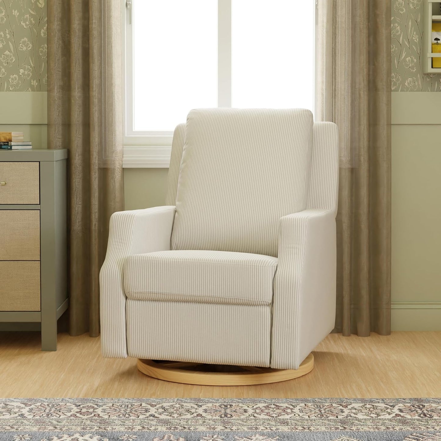 Namesake Crewe Glider Recliner Nursery Chair - GREENGUARD Gold & Certi-PUR US Certified Rocker Recliner - Glider Rocking Chair for Nursery & Living Room - Manual, 360° Swivel, Tan Gingham