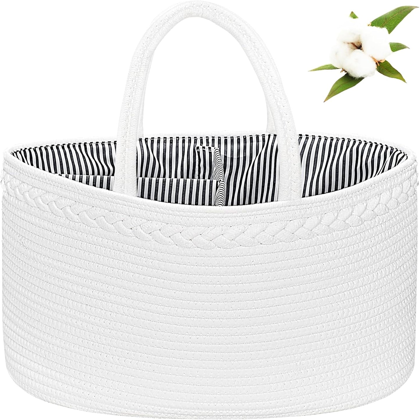 ABenkle Baby Diaper Caddy, Nursery Storage Bin and Car Organizer for Diapers and Baby Wipes, Cotton Rope Diaper Basket Caddy, Changing Table Diaper Storage Caddy