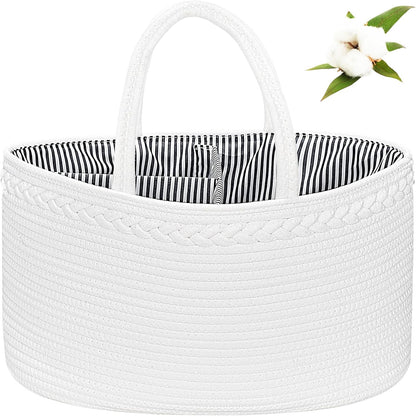 ABenkle Baby Diaper Caddy, Nursery Storage Bin and Car Organizer for Diapers and Baby Wipes, Cotton Rope Diaper Basket Caddy, Changing Table Diaper Storage Caddy