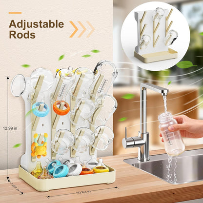 Baby Bottle Drying Rack: Vertical Space Saving Countertop Drying Rack - BPA-Free Baby Accessories Storage Stand Organize Brushes Pacifiers on Countertop - Elegant Grey