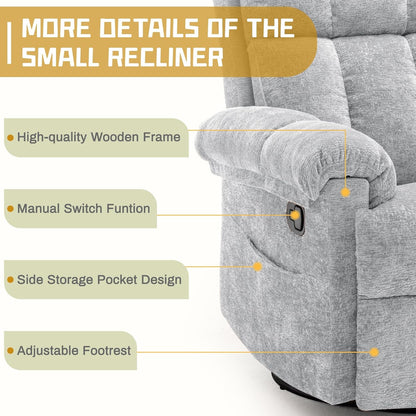 Korser Recliner Chair, Swivel Rocker Recliner Chair for Adults, Small Recliners for Small Spaces, Upholstered Manual Recliner with Side Pockets, Nursery Rocking Chair for Living Room, Chenille, Beige