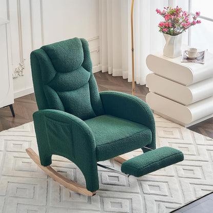 Rocking Chair Nursery with Foot Rest,Upholstered Teddy Glider Rocker with Wood Legs, Nursing Rocking Chair for Living Room/Nursery,Pink