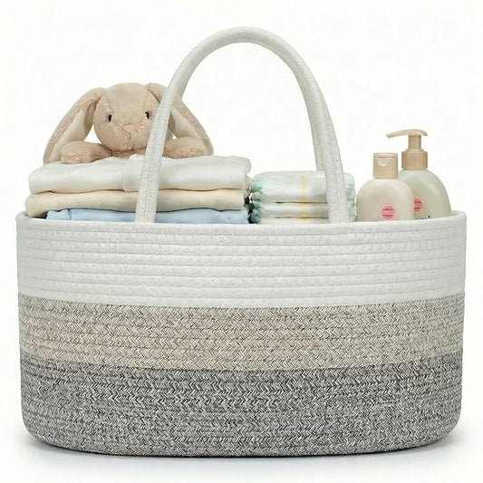 luxury little Diaper Caddy Organizer, Large Cotton Rope Nursery Baby Basket, Changing Table Organizer for Baby Diaper Storage, Portable Car Organizer Removable Divider (Gradient Brown, Large)