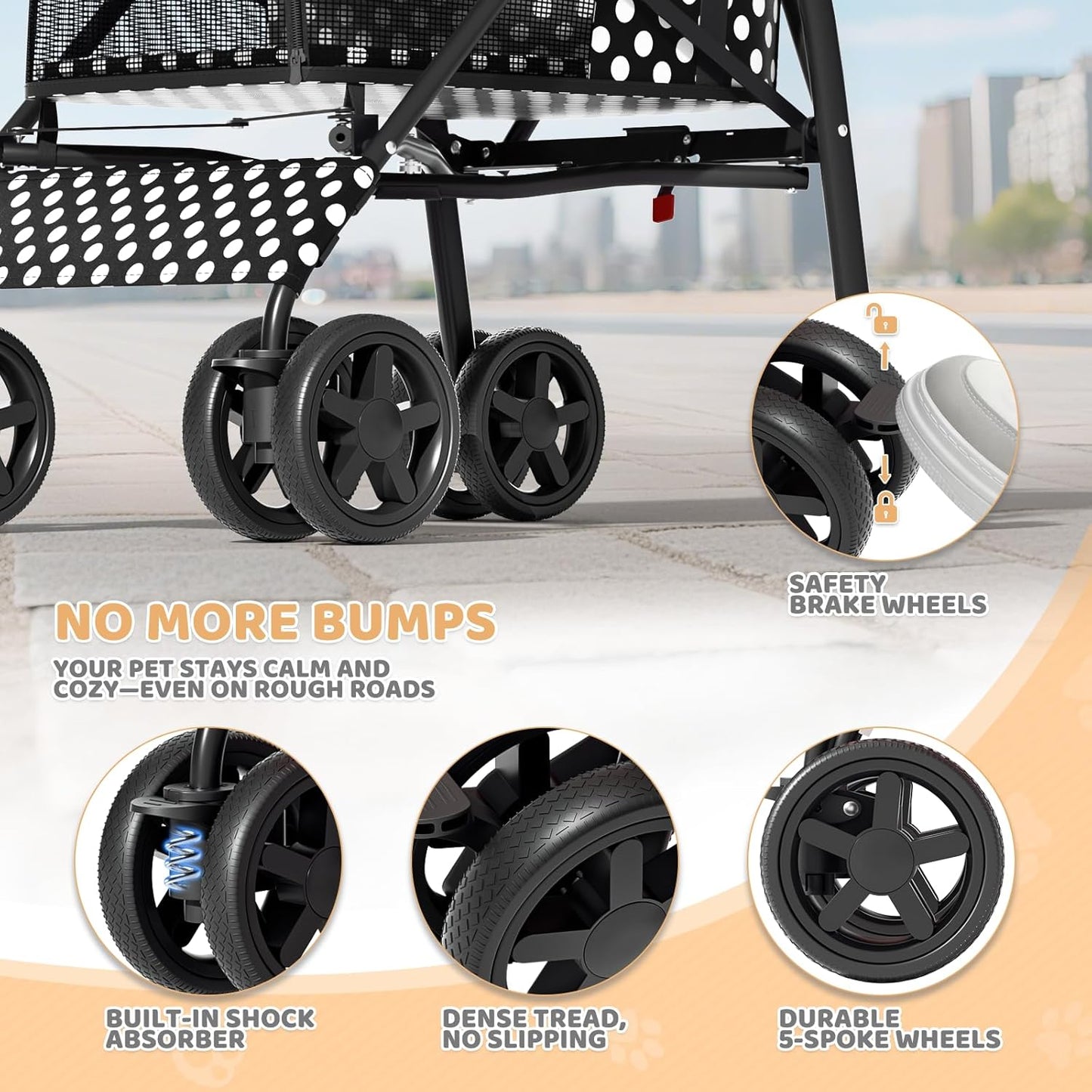 Magshion Compact Pet Stroller for Small-Medium Dogs/Cats up to 22lbs, 4-Wheel Lightweight Umbrella Shaped Portable Puppy Travel Jogger with Breathable Mesh, Cup Holder & Rear Storage, Black