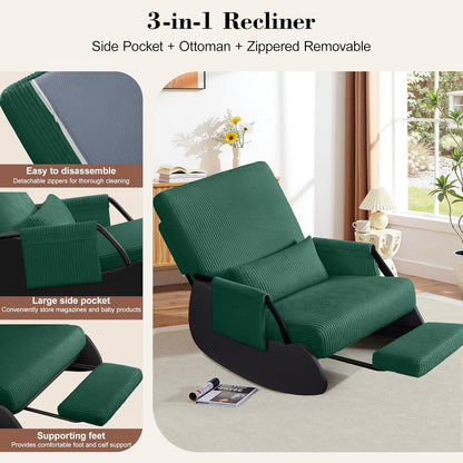 FelixKing Rocking Chair Nursery, Low-Seat Glider Chair, Upholstered Rocking Chair with Side Pocket and Foot Rest, Comfortable Modern Accent Armchair Recliner for Mom Nursery Living Room Bedroom Beige
