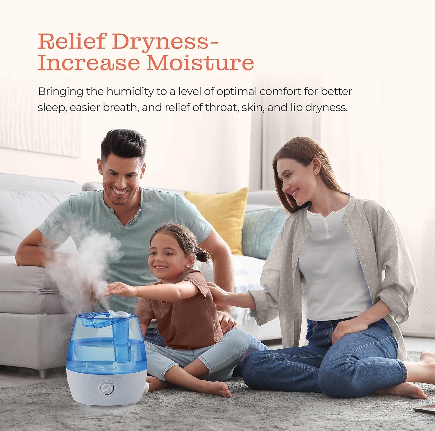 Cool Mist Humidifier - 2.2L Water Tank, for Bedroom, Baby, Quiet Ultrasonic Air Vaporizer, Adjustable Mist Level, 360 Nozzle Rotation, Auto-Shut Off, Large Area Humidifiers Easy Fill and Clean (Grey)