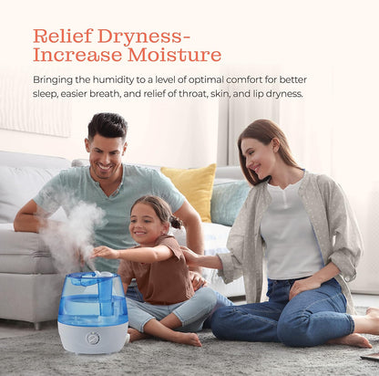 Cool Mist Humidifier - 2.2L Water Tank, for Bedroom, Baby, Quiet Ultrasonic Air Vaporizer, Adjustable Mist Level, 360 Nozzle Rotation, Auto-Shut Off, Large Area Humidifiers Easy Fill and Clean (Grey)
