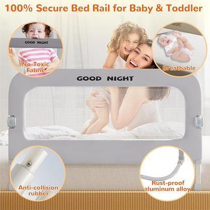 Bed Guard Rail for Toddlers - 32" Adjustable Heights & Folding up Portable Bed Railing for Baby - Toddler Bed Rails Guard for Crib, Twin, Bunk,Full Size, Queen & King Bed(Grey)