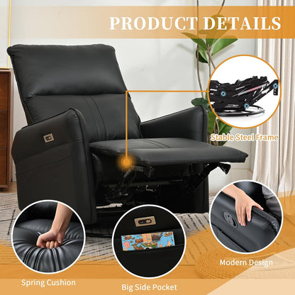 Power Swivel Rocker Recliner Chair for Nursery, Upholstered Snowflake Velvet 270°Swivel Glider Rocker Chair with USB Ports, Small Power Recliners for Small Spaces Living Room