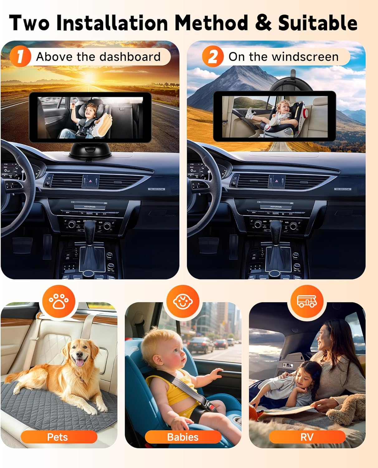Rimoody Baby Car Camera for Backseat, 4.3'' HD Display Baby Car Mirror with Night Vision Feature, Wide View Angle, Reusable Sucker Bracket, Easy Install 360° Adjustable Display