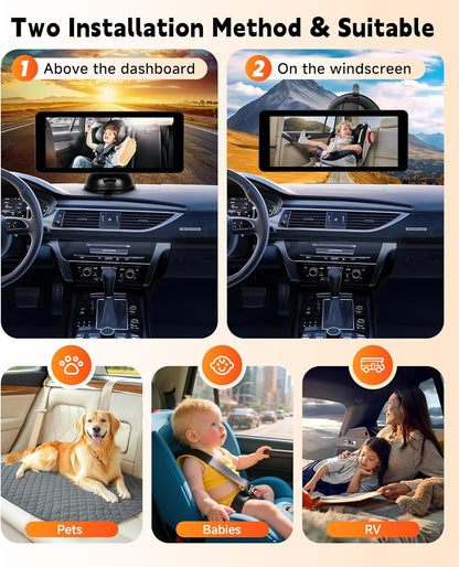 Rimoody Baby Car Camera for Backseat, 4.3'' HD Display Baby Car Mirror with Night Vision Feature, Wide View Angle, Reusable Sucker Bracket, Easy Install 360° Adjustable Display