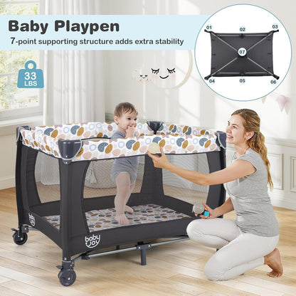 HONEY JOY Pack and Play, 5 in 1 Portable Infant Playpen with Bassinet & Changing Table, Storage Bag, Music Box, Toys, Carry Bag, Nursery Center, Baby Playard Pack n Play Crib for Boys Girls