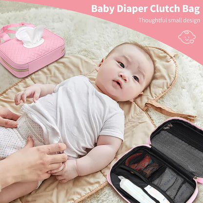 Diaper Bag Organizer with 2 Pieces Wipes Dispensers, Portable Stroller Mini Diaper Bag Pouches Travel Gear, Foldable Newborn Baby Essentials, Small Clutch, PInk