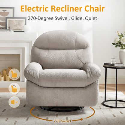 VANOMi Power Recliner Chair with USB & Type-C Charging, 270° Swivel Glider Rocker, Electric Nursery Recliner for Living Room, Bedroom, and Office, White