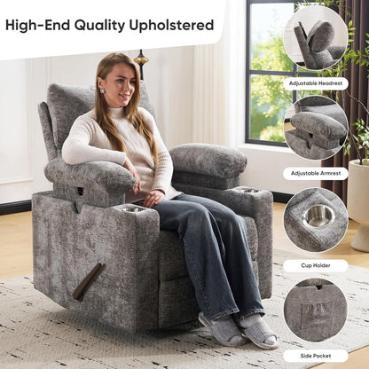 Rocking Chair Nursery with Adjustable Armrests, Electric Glider Recliner Nursing Chair for Breastfeeding, Power Swivel Recliner Chairs with Massage and Heat, Adjustable Headrest , FSC Certified, White
