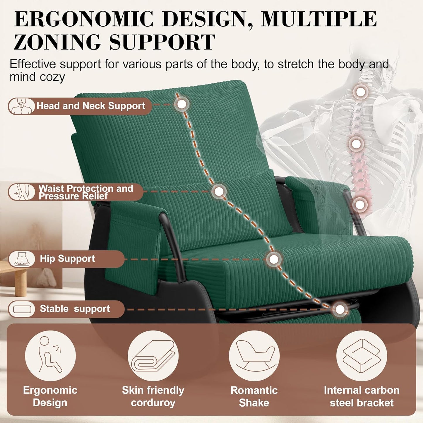 FelixKing Rocking Chair Nursery, Low-Seat Glider Chair, Upholstered Rocking Chair with Side Pocket and Foot Rest, Comfortable Modern Accent Armchair Recliner for Mom Nursery Living Room Bedroom Beige