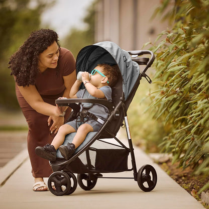 Evolur Breeze Stroller in Green, Adjustable Backrest & Canopy, Compact Fold Lightweight Baby/Toddler Stroller with Storage Basket