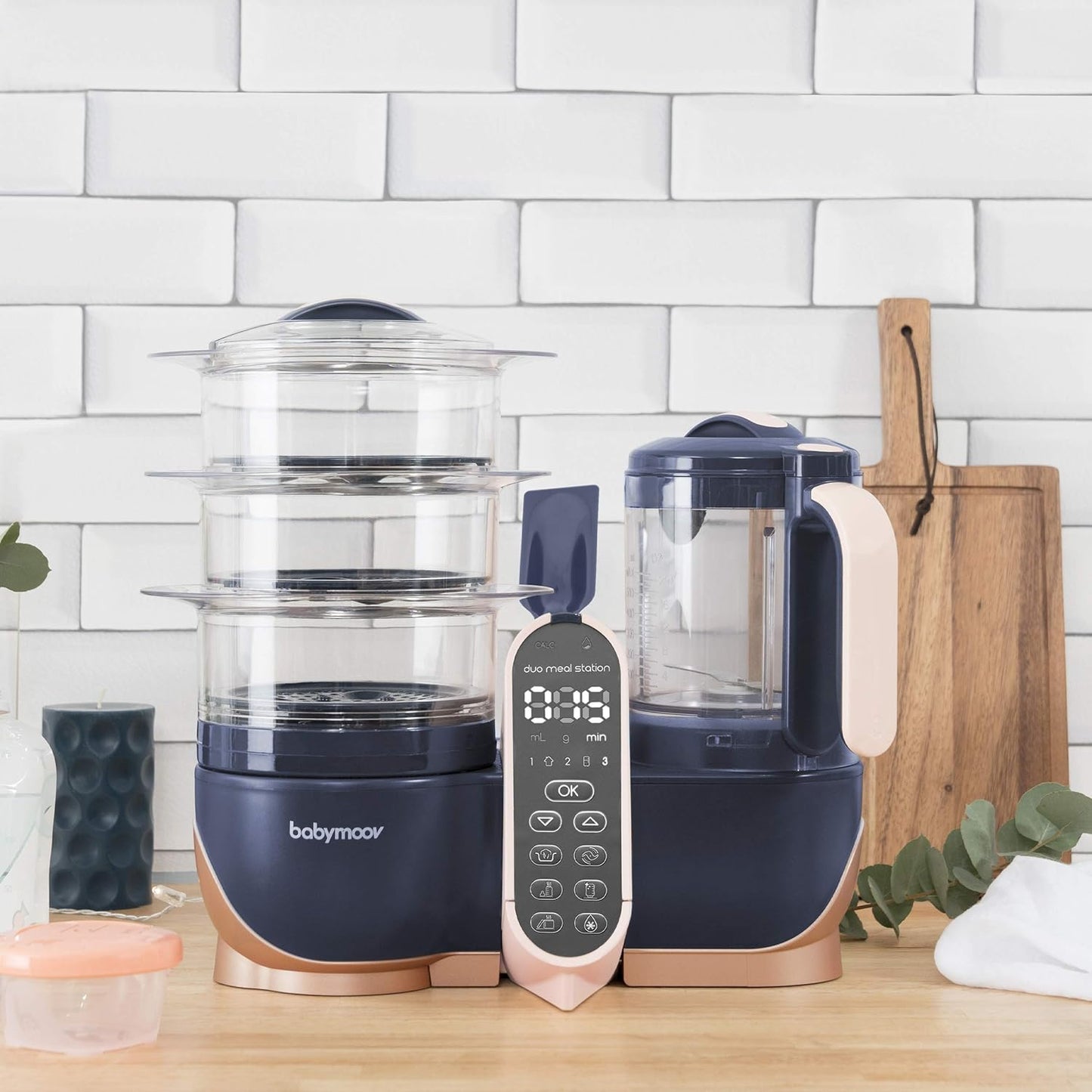 Babymoov Baby Food Maker & Storage Bundle – Duo Meal Station XL 6-in-1 Steamer Blender + 6 Glass Baby Food Jars