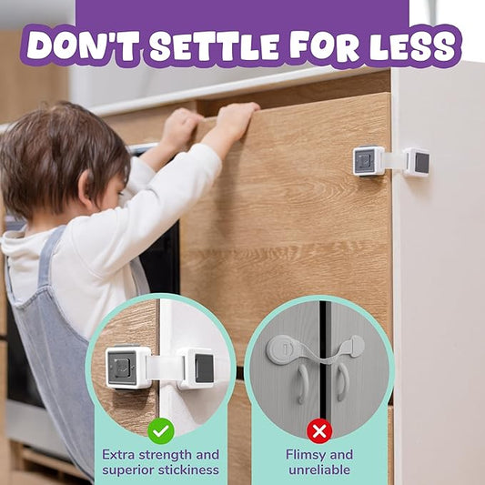 Child Safety Locks (4-Pack) - Baby Proof Cabinets, Drawers, Toilets & Appliances- Adjustable Strap Length, Double Lock Option - Easy Latch for Adults to Open