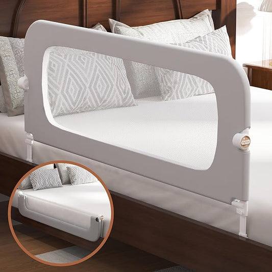 FigTime Bed Rail for Toddlers, Baby Bed Rail Guard for Kids, Toddler Bed Rails with Reinforced Anchor Fit, Height Adjustable & Foldable Bed Rail Guard for Twin, Full, Queen & King Beds (Grey, 48IN)