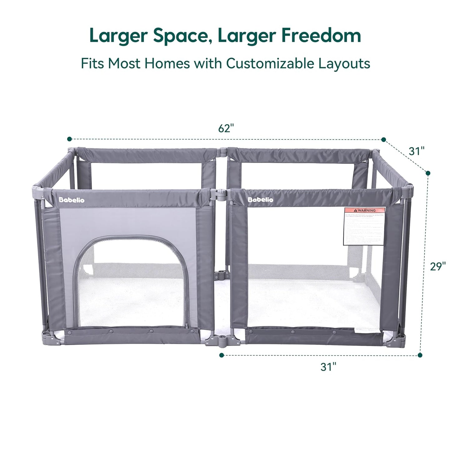 Babelio Foldable Baby Playpen 46" × 46", Portable Playard for Babies and Toddlers, Parents' Picks Awards Winner, No Assembly Required, Indoor & Outdoor Kids Safety Play Pen Area, Travel Fence, Grey