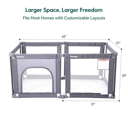 Babelio Foldable Baby Playpen 46" × 46", Portable Playard for Babies and Toddlers, Parents' Picks Awards Winner, No Assembly Required, Indoor & Outdoor Kids Safety Play Pen Area, Travel Fence, Grey