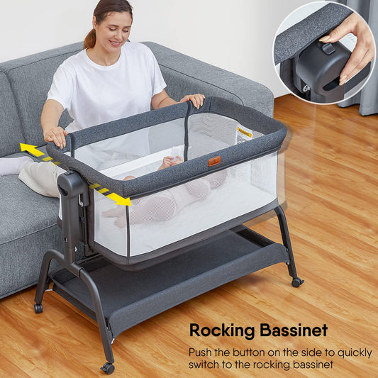 BabyBond Baby Bassinet, 3 in 1 Infant & Toddler Cradle with Soft Waterproof Mattress and Skin-Friendly & Breathable Sheet, 6 Height Adjustable, Easy to Assemble Bedside Crib Sleeper