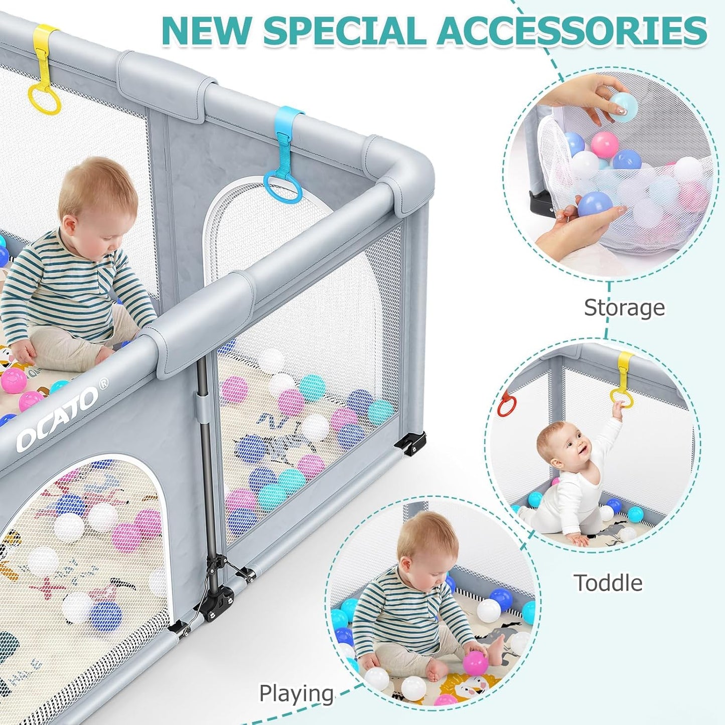 OCATO Baby Playpen Play Pen: Foldable Playpen for Babies and Toddlers Playard for Indoor Outdoor Activity Center Game Fence Safety Area Toddler Play Pen for Babies 6-12 Months Baby Gifts (50" × 50")