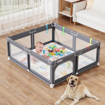 Premium Baby Playpen with Mat, 71x60 Inches Extra Large Playpen for Babies and Toddlers, Indoor & Outdoor Activity Center, Safety Baby Play Pen with Gate Prints