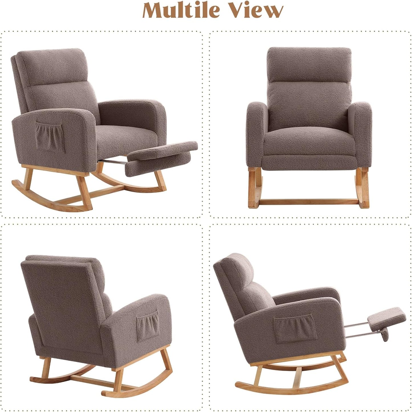 HCHAIRH Rocking Chair Nursery, Nursing Rocking Chairs with Foot Rest for Mom Nursery, Glider Rocker Chair with Footrest and High Backrest for Living Room, Bedroom, Beige