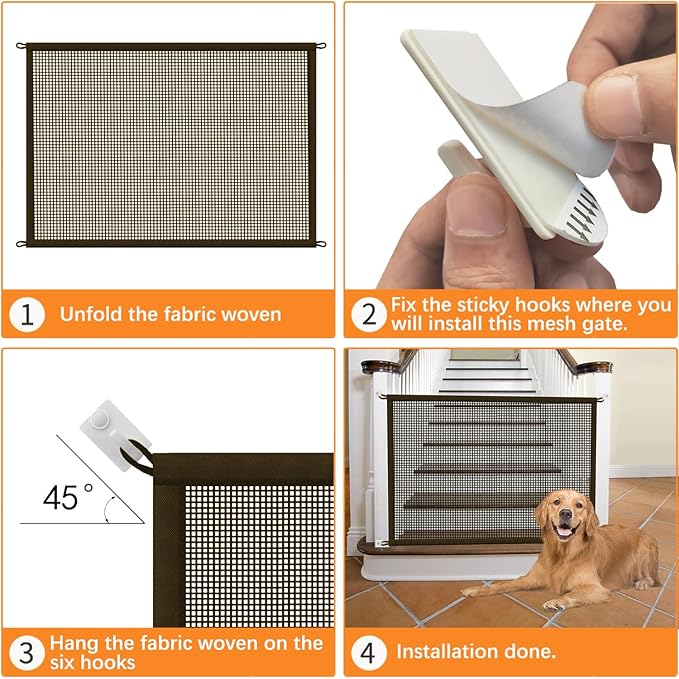 Cupount Baby Gate for Stairs - Dog Gate Indoor Mesh Pet Gates for Doorways (Brown, 30" H x 45" W)
