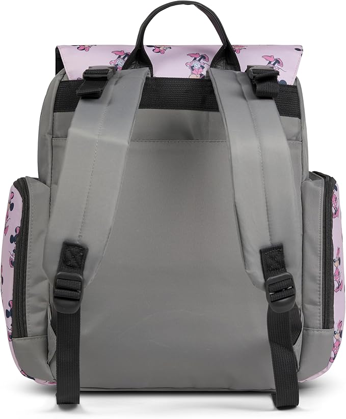 Disney Diaper Bag Backpack with Changing Pad Minnie Mouse – 16” Nylon Baby Bag for Parents, Insulated Bottle Holders, Multiple Storage Pockets