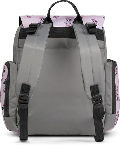 Disney Diaper Bag Backpack with Changing Pad Minnie Mouse – 16” Nylon Baby Bag for Parents, Insulated Bottle Holders, Multiple Storage Pockets