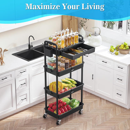 SUNALLY 3 Tier Rolling Cart with Drawer, Bathroom Storage Organizer with 2 Lockable Wheels, Multifunctional Rolling Storage Cart for Bathroom, Kitchen, Office, Craft, Makeup, Baby Essentials, White