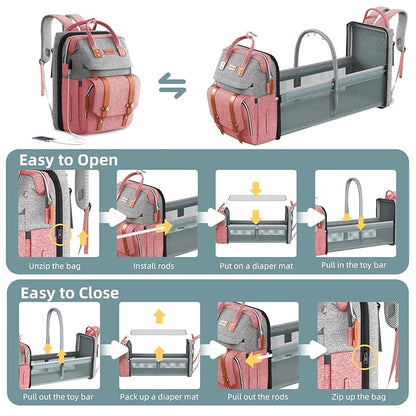 ISMGN Diaper Bag Backpack with Changing Station, Large Diaper Bag, Baby Bag with Changing Station, Pink Diaper Bag, Pinkgray
