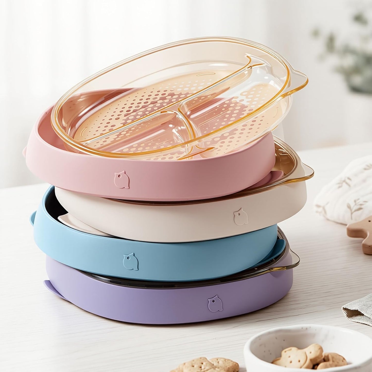 3-in-1 Baby Suction Plates for Toddlers 6-36 Months - Premium Bottle-Grade PPSU Silicone Divided Dishes, Stage-Based Self-Feeding Supplies, BPA Free Stain & Odor Resistant, Microwave Dishwasher Safe