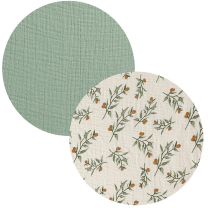 Muslin Bassinet Sheet Compatible with Mika Micky Bedside Sleeper 2 Pack Cotton Stylish Boho Fitted Bassinet Sheets Super Soft for Baby Roman Green & Botanical Leaf