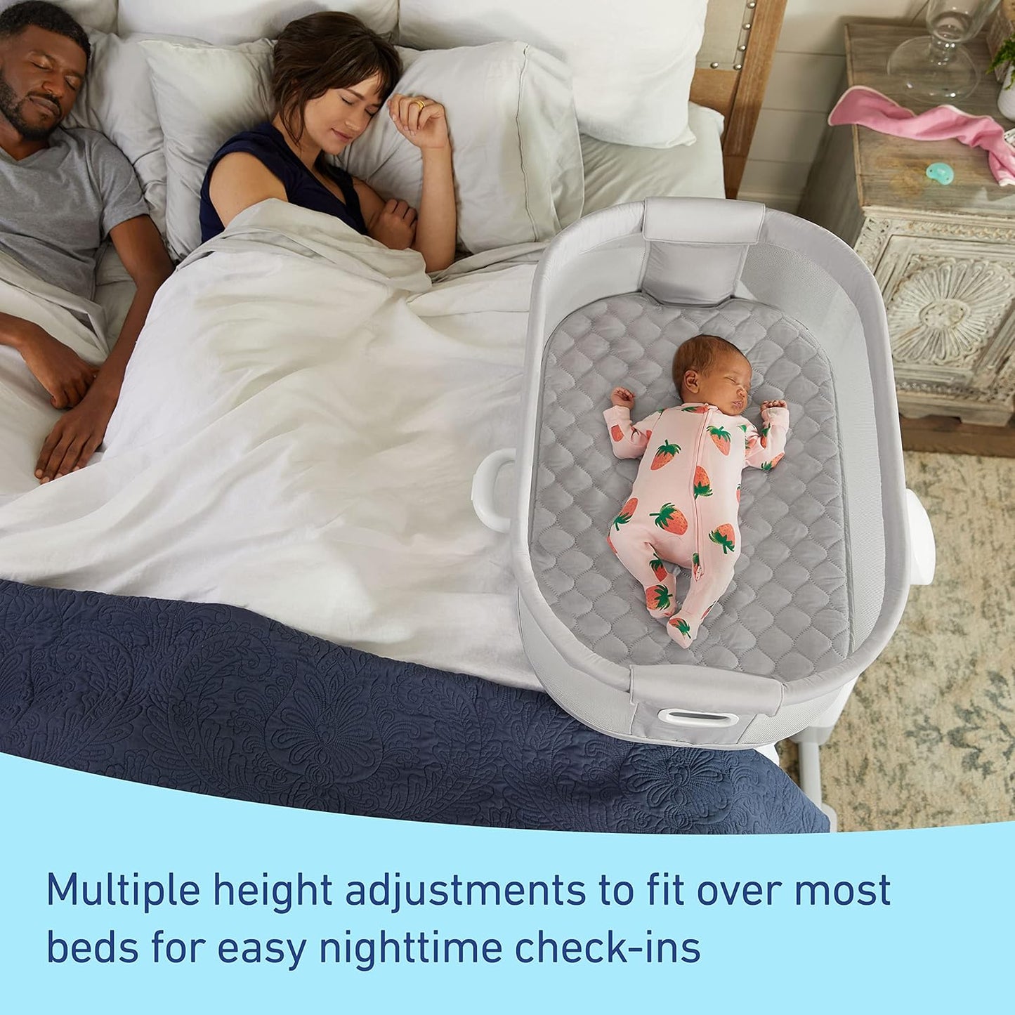 Graco® DreamMore Bedside, Newborn, Travel, Portable Bassinet for Newborn Babies to 6 Months, Willow