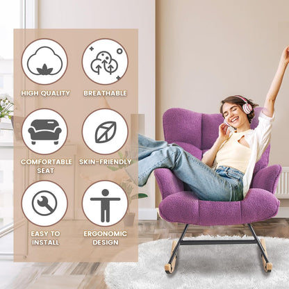 SAETSFEG Nursery Rocking Chair Teddy, Upholstered Glider Rocker with High Backrest, Comfortable Stylish Accent Armchair with Padded Seat for Living Rooms, Bedrooms, Offices, Colorful