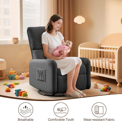 Korser 360° Rocking Chair, Nursery Rocker Chair with Side Pockets, Glider Nursing Chair with Steel Structure Base, Small Chair for Small Spaces, Sherpa Swivel Accent Chairs for Living Room, Nursing