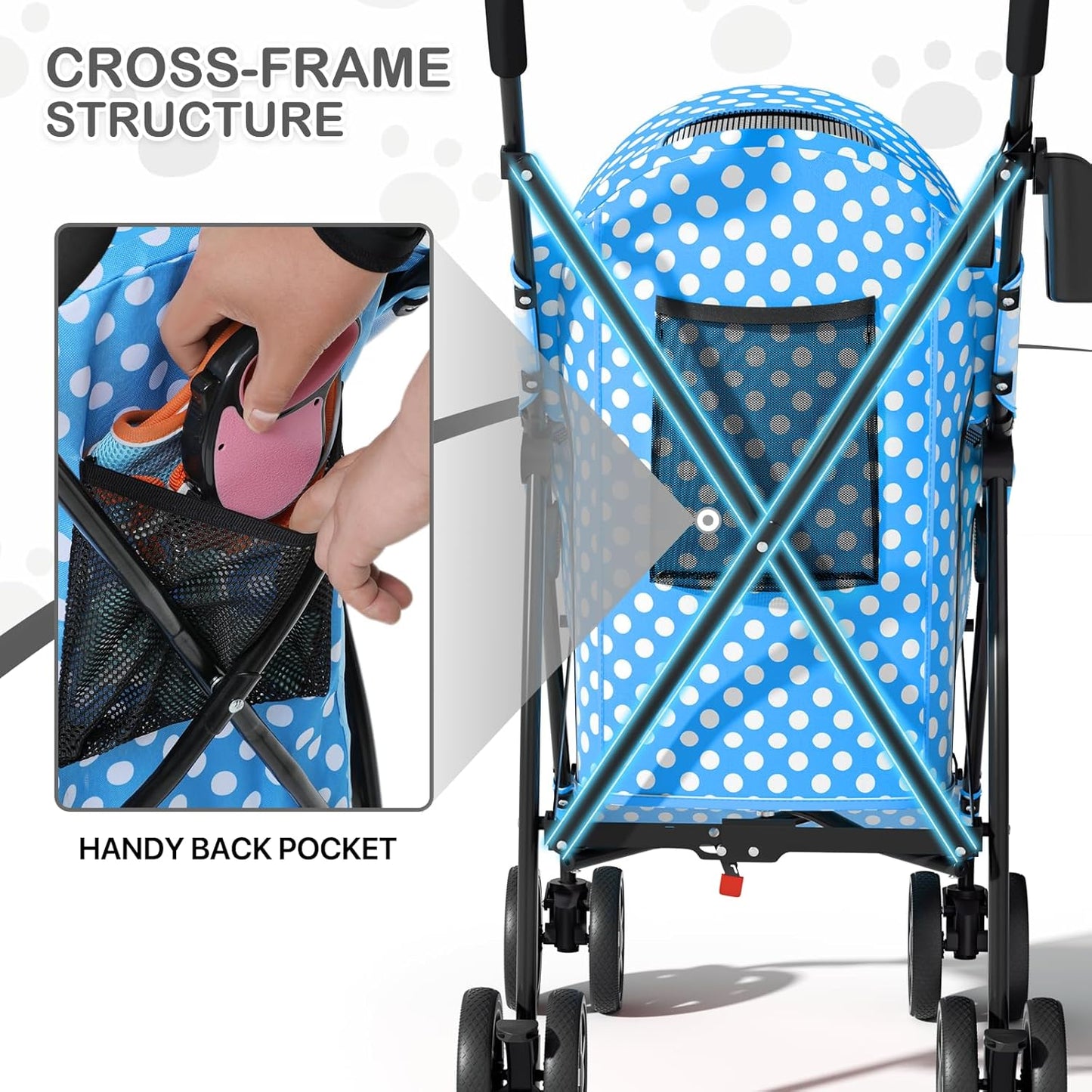 MoNiBloom 4 Wheels Pet Stroller, Easy-Fold Puppy Cage Jogger Stroller with Sun Cover, Pad and Rear Storage Bag, Breathable and Visible Mesh for Small/Medium Pets up to 22 lbs, Black