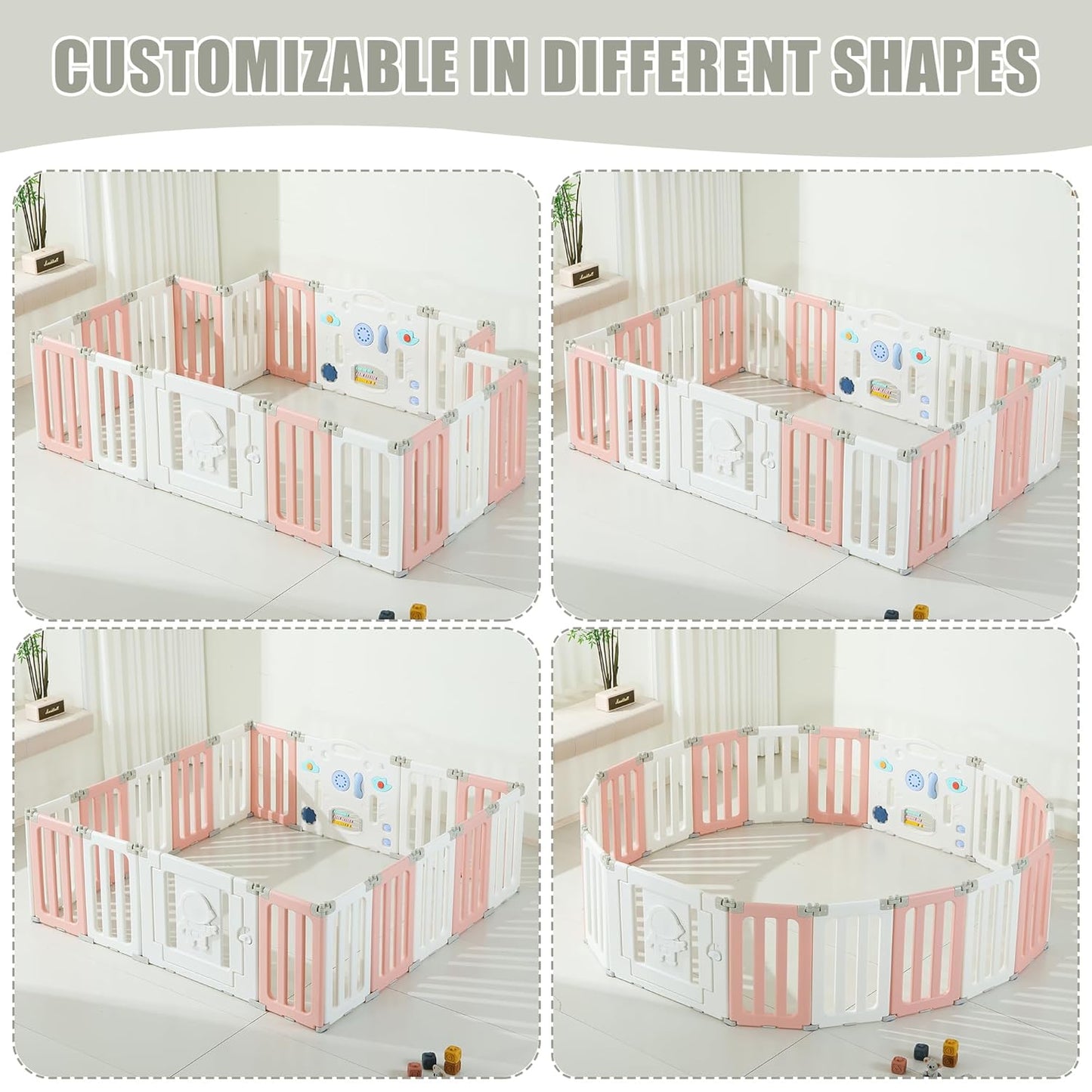 Bestgame Baby Play Pen, Foldable Play Pens for Babies and Toddlers, 14 Panels Extra Large Baby Playpen, Astronauts Portable Fence, Kids Gate Playpen Yard - Grey
