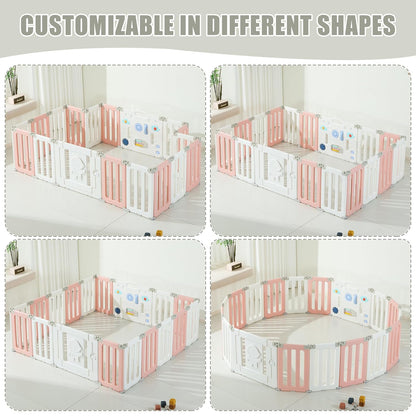 Bestgame Baby Play Pen, Foldable Play Pens for Babies and Toddlers, 14 Panels Extra Large Baby Playpen, Astronauts Portable Fence, Kids Gate Playpen Yard - Grey