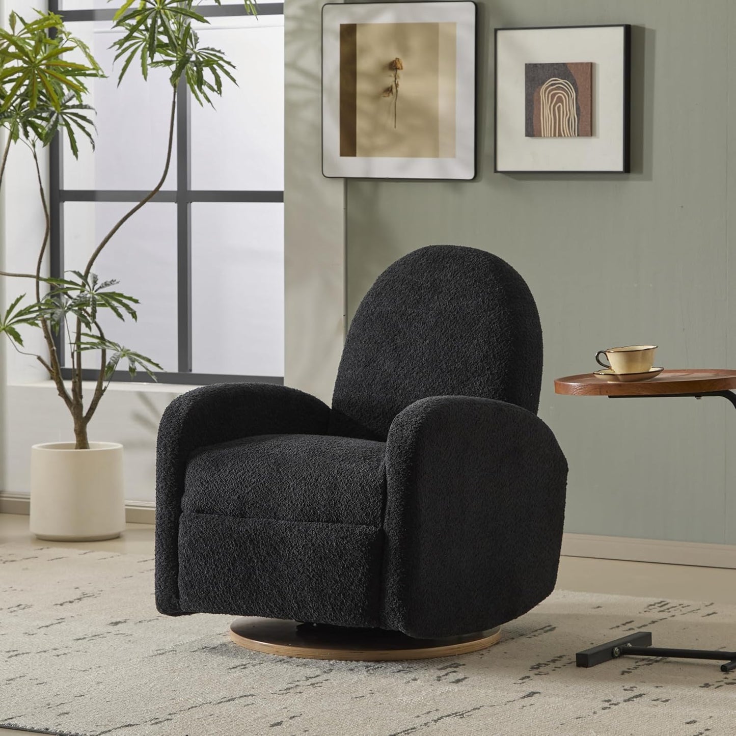 Merax Boucle 360 Swivel & Glider Recliner Chair, Soft Bedroom Sofa Chair with with Thicker Seat Cushion, Modern Home Theater Seating for Living Room Almond