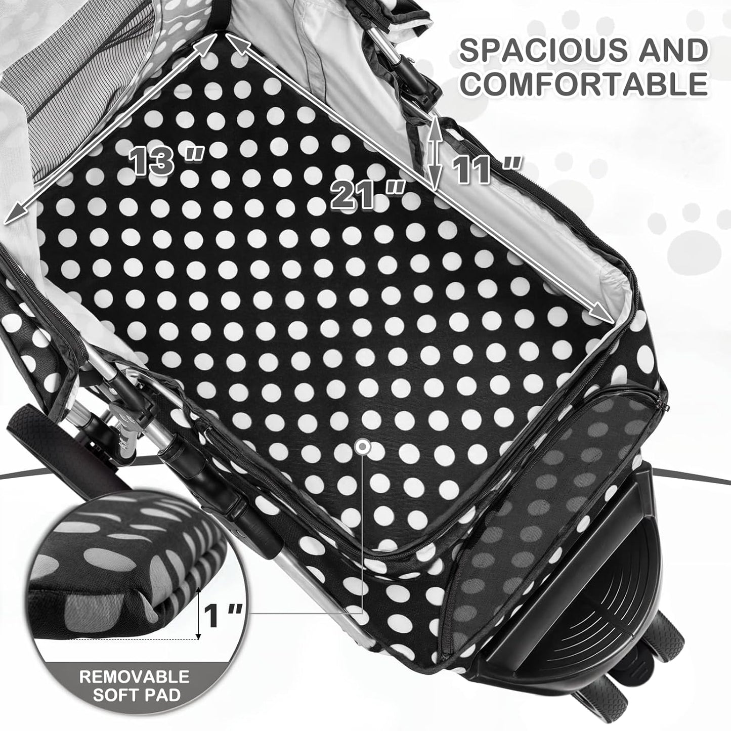 MoNiBloom Foldable Pet Stroller with Weather Cover, 3 Wheels Pet Strolling Cart for Small/Medium Dogs and Cats with Storage Basket and Cup Holder, Breathable and Visible Mesh for All-Season, Black