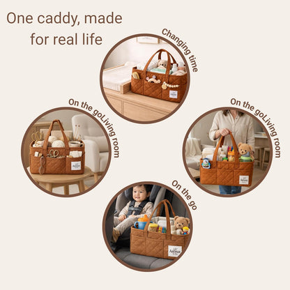 Adonia & Co Diaper Caddy Organizer – Nursery Storage Basket for Newborn Essentials Must Haves & Baby Must Haves – Portable, Machine Washable Baby Diaper Bag Organizer (Brown)
