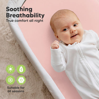 2-Pack Organic Bassinet Sheets for Girls, Boys - 100% Cotton Bassinet Mattress Sheets Compatible with Halo Bassinest Swivel Sleeper, Graco, Baby Delight, Chicco, Unisex Fitted Bassinet Sheets (Elly)